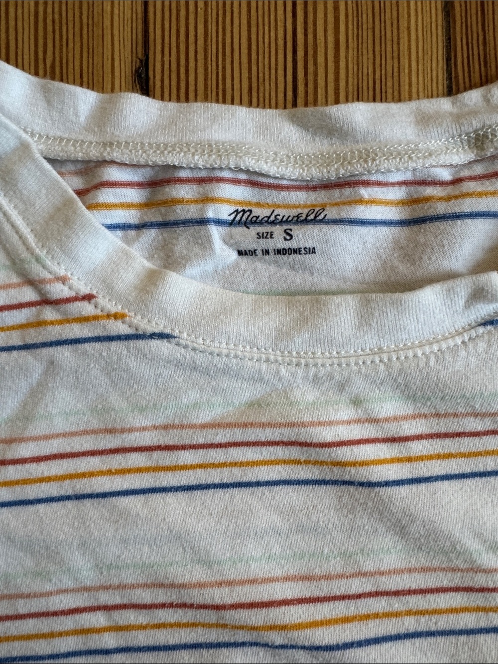 Madewell White Tee with Colorful Stripes - Picture 3 of 3